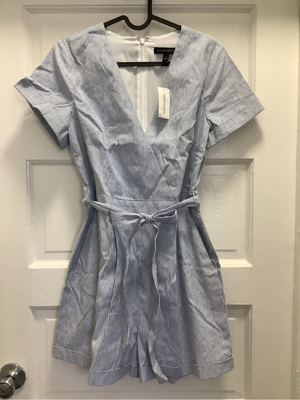 NWT Banana Republic Striped Belted Romper Size 4 Blue White